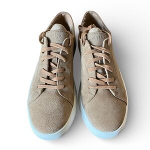 Patina Suede Sneakers Camel Brown Leather Lined White Sole Made in Mexico Sz 10